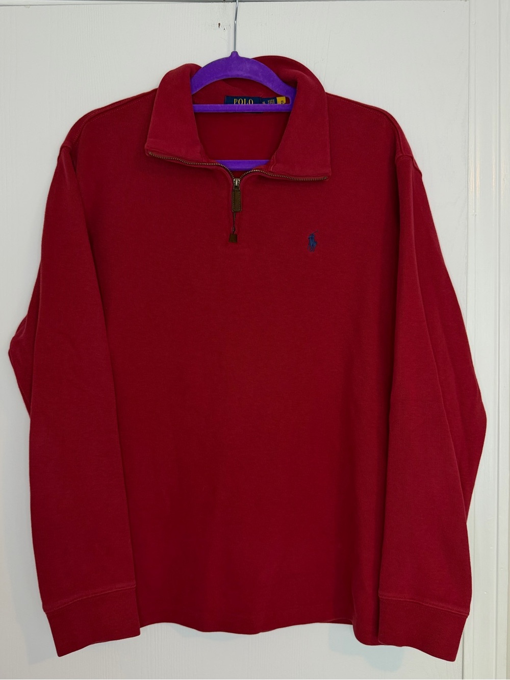 Polo by Ralph Lauren Men's Deep Red Quarter-Zip Pullover w/ Logo Cotton Preppy